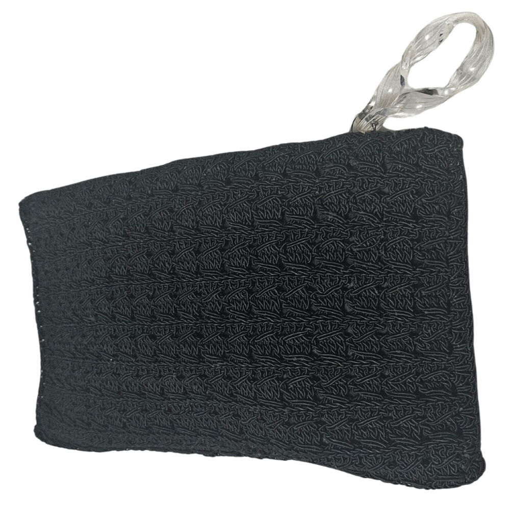 1940s Black Maxi Clutch Bag Large Crocheted Cord Vintage Lucite Toggle by Conmar